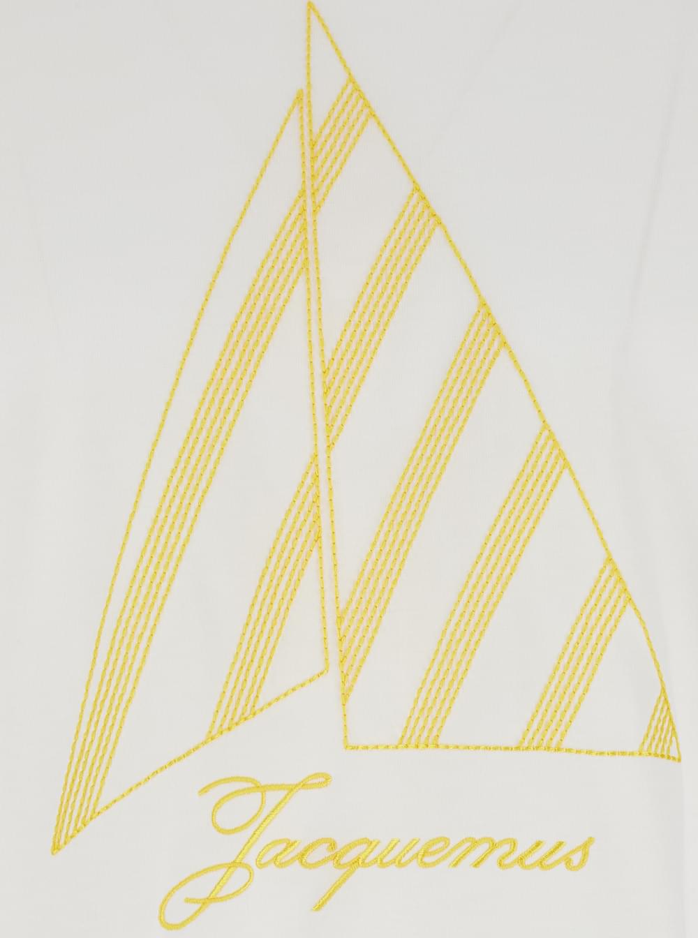Jacquemus Men The 'Voilier' White T-Shirt With Sailboat Embroidery And Logo Lettering On The Front In Cotton For Men JACQUEMUS
