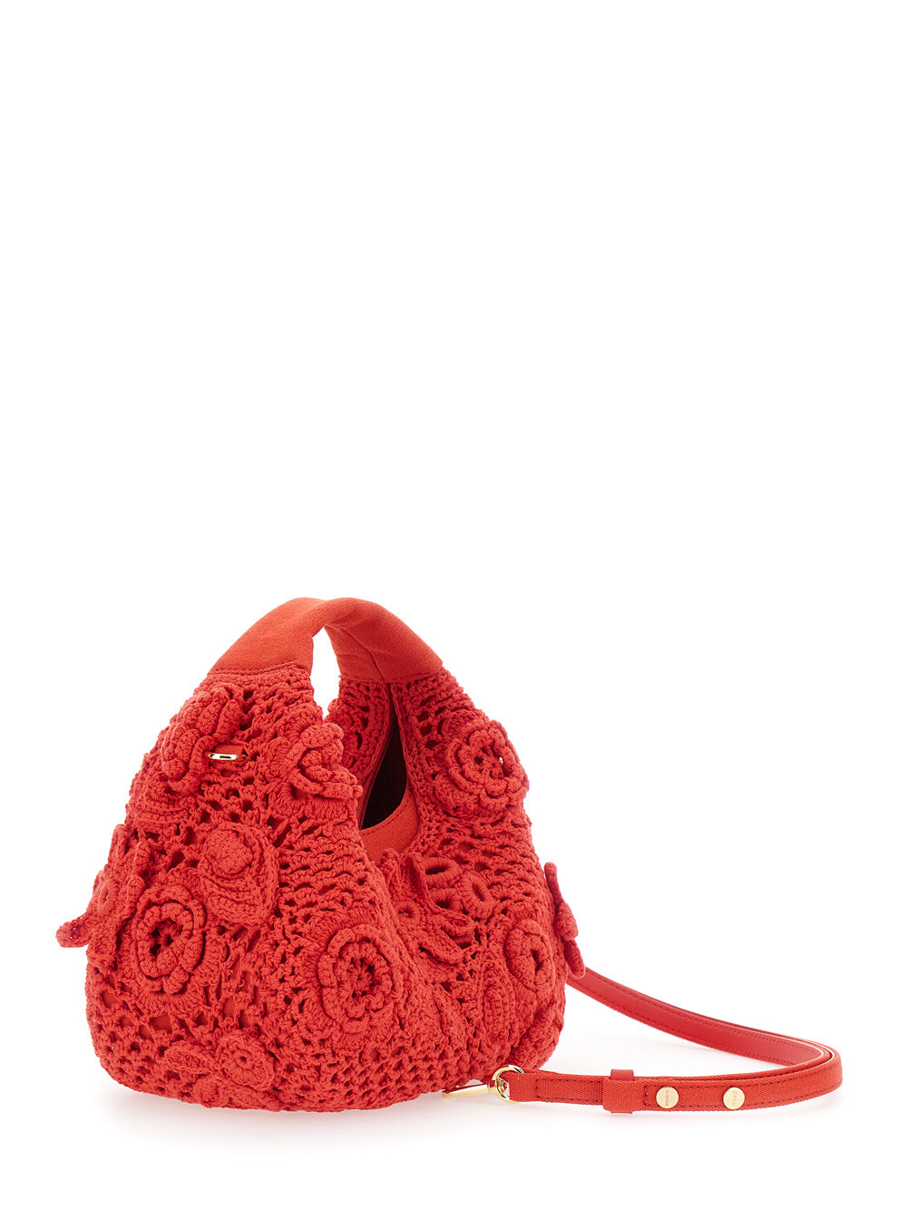 Ganni Women 'Hobo Mini' Red Handbag With Floral Crochet Design In Cotton Woman GANNI