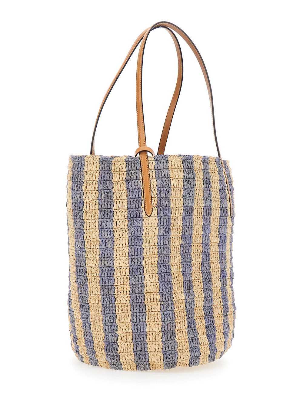 Valentino Garavani Women Beige Tote Bag With Stripes Motif And Logo Patch On The Front In Raffia And Leather Woman VALENTINO GARAVANI