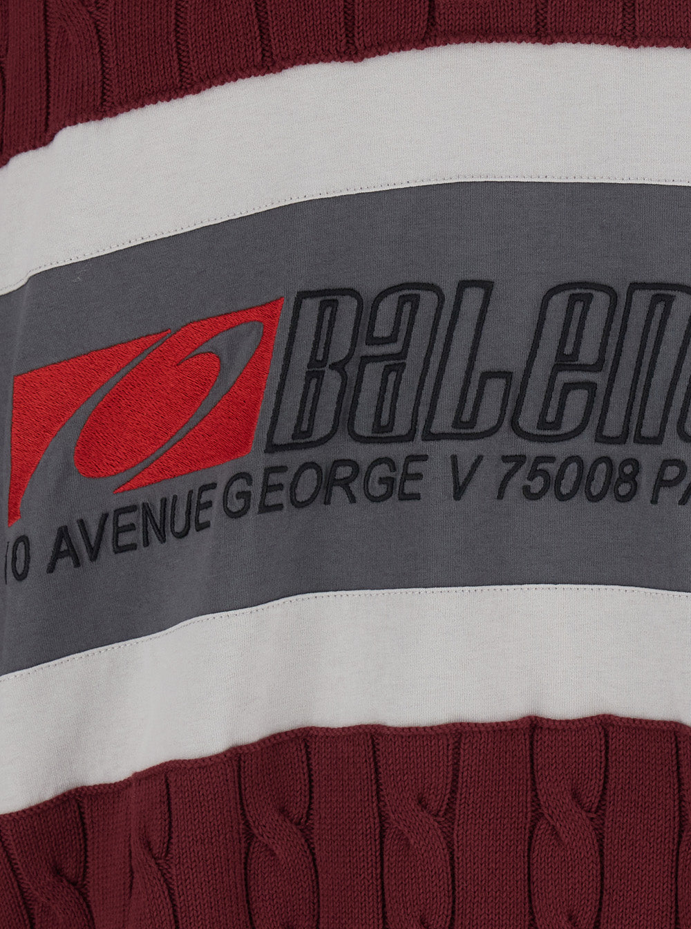 Balenciaga Men Bordeaux Sweater With Cable Design And Maxi Logo On The Front In Cotton For Men BALENCIAGA