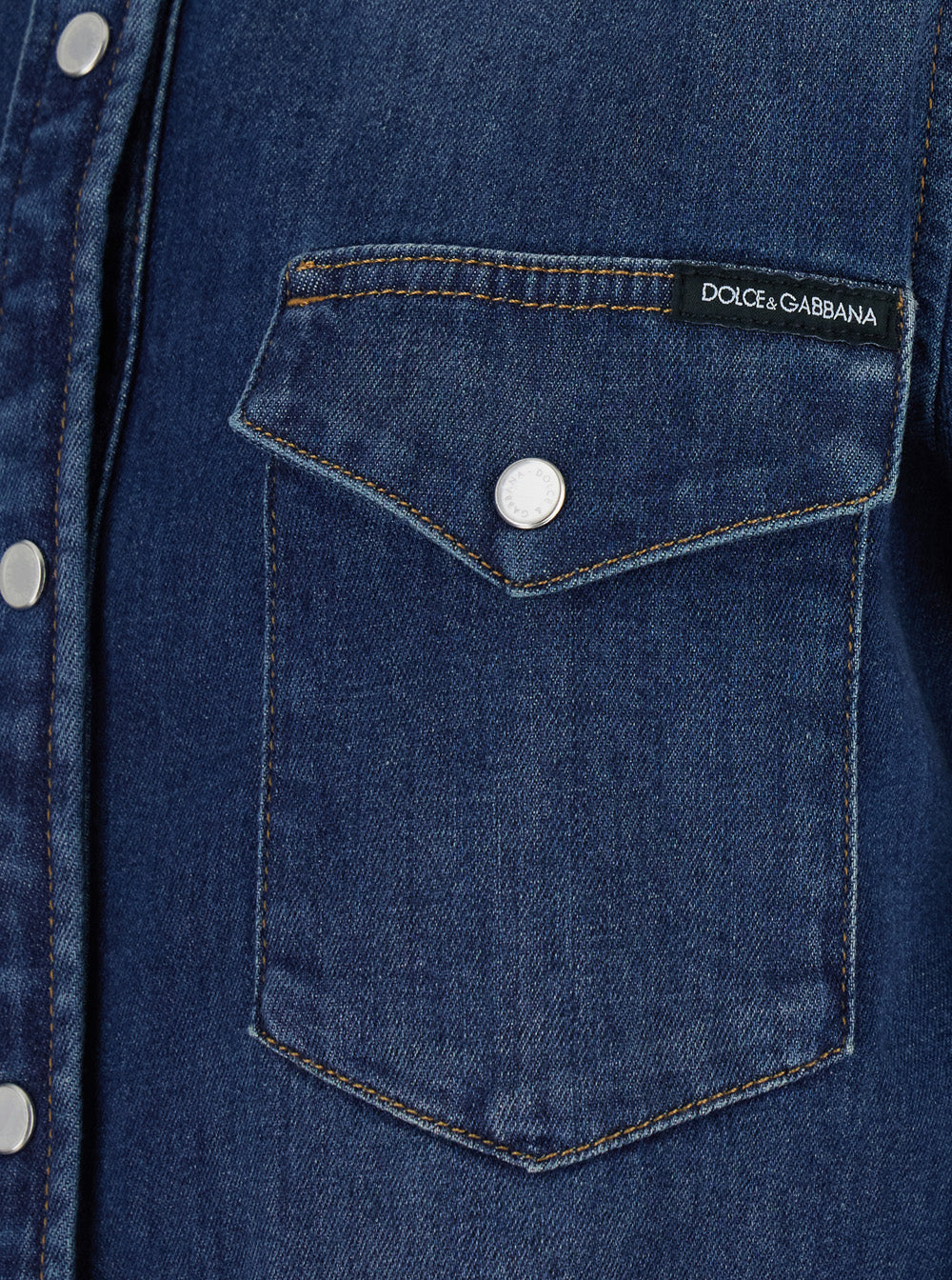 Dolce & Gabbana Women Blue Shirt With Classic Collar And Metallic Logo Patch On The Back In Denim For Women DOLCE & GABBANA