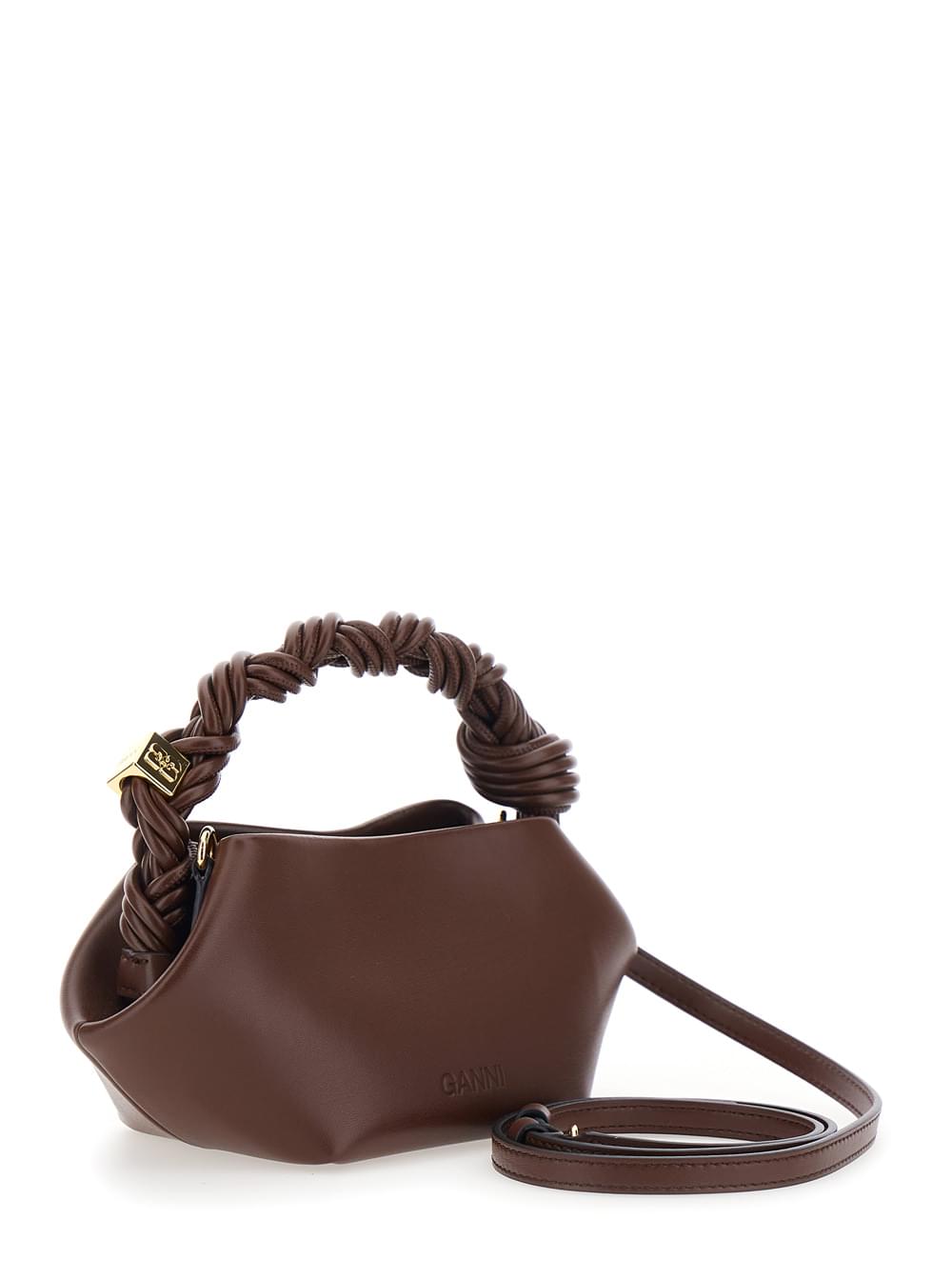 Ganni Women 'Bou' Brown Mini Bag With Removable Shoulder Strap And Woven Handle In Leather Blend For Women GANNI