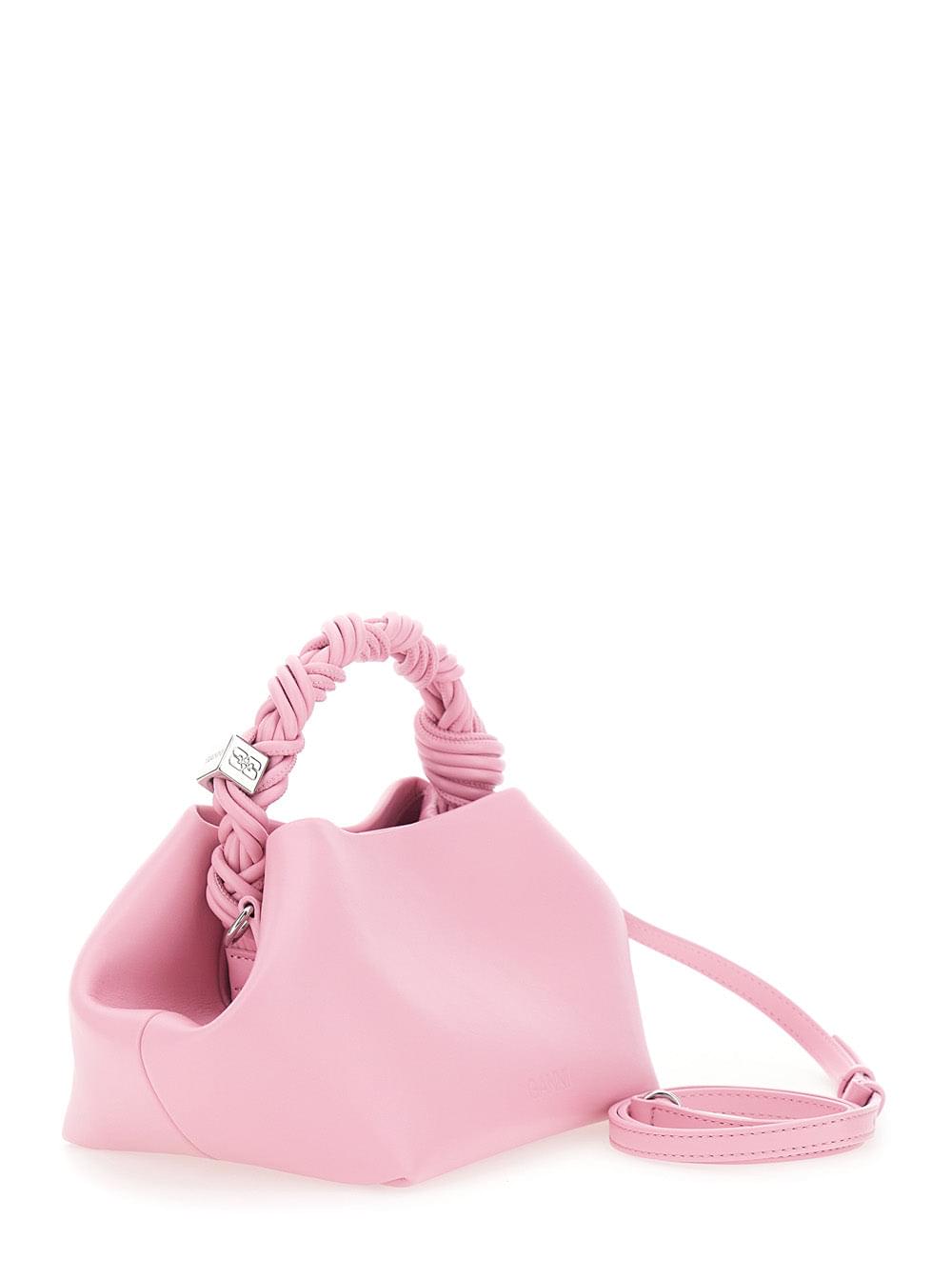 Ganni Women 'Bou' Pink Handbag 'With Braided Handle And Butterfly Plate On The Front In Leather Blend For Women GANNI