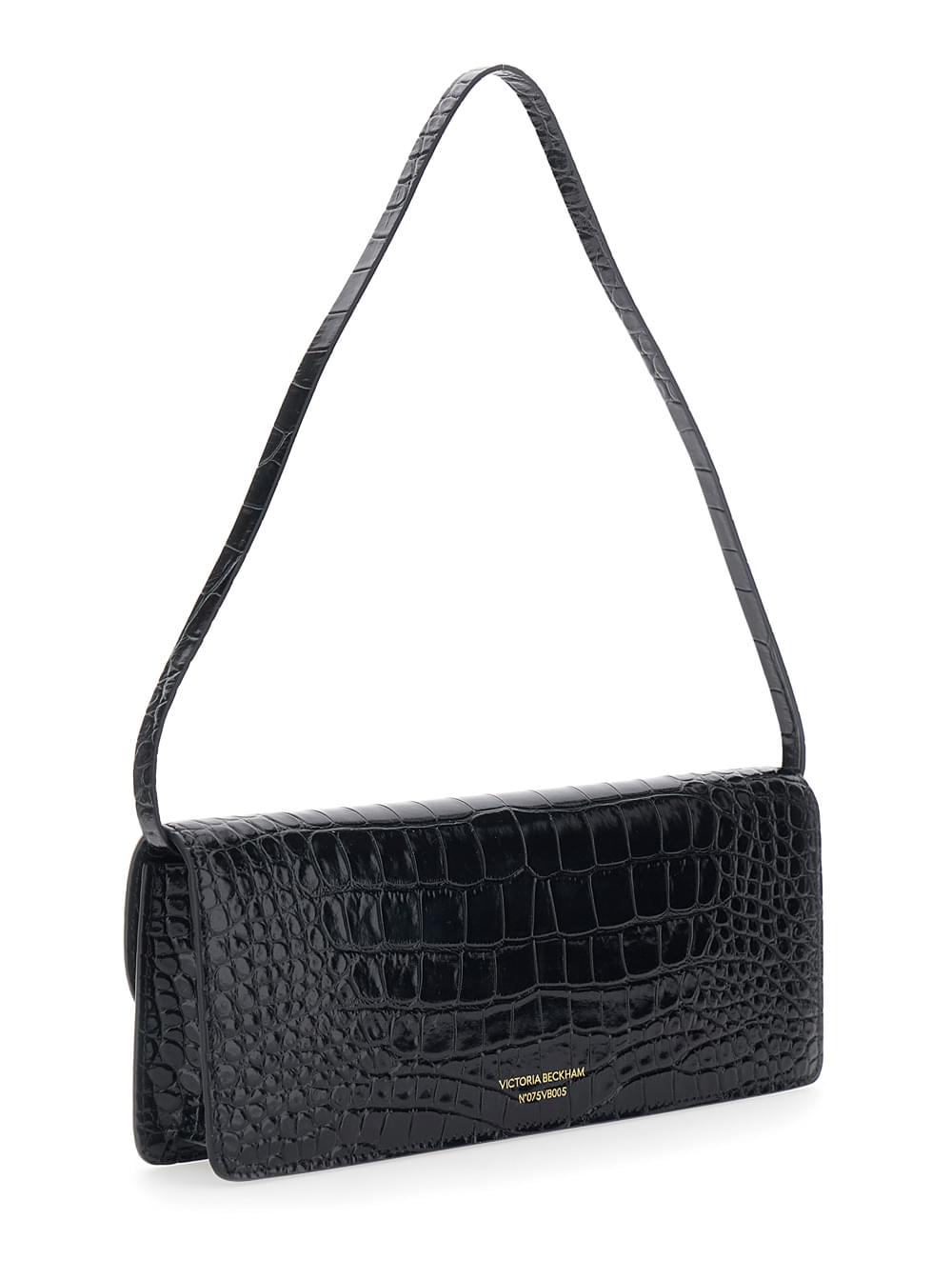 Victoria Beckham Women 'Dorian East-West' Black Shoulder Bag With Plaque Closure On The Front And Crocodile-Embossed Effect In Leather For Women VICTORIA BECKHAM
