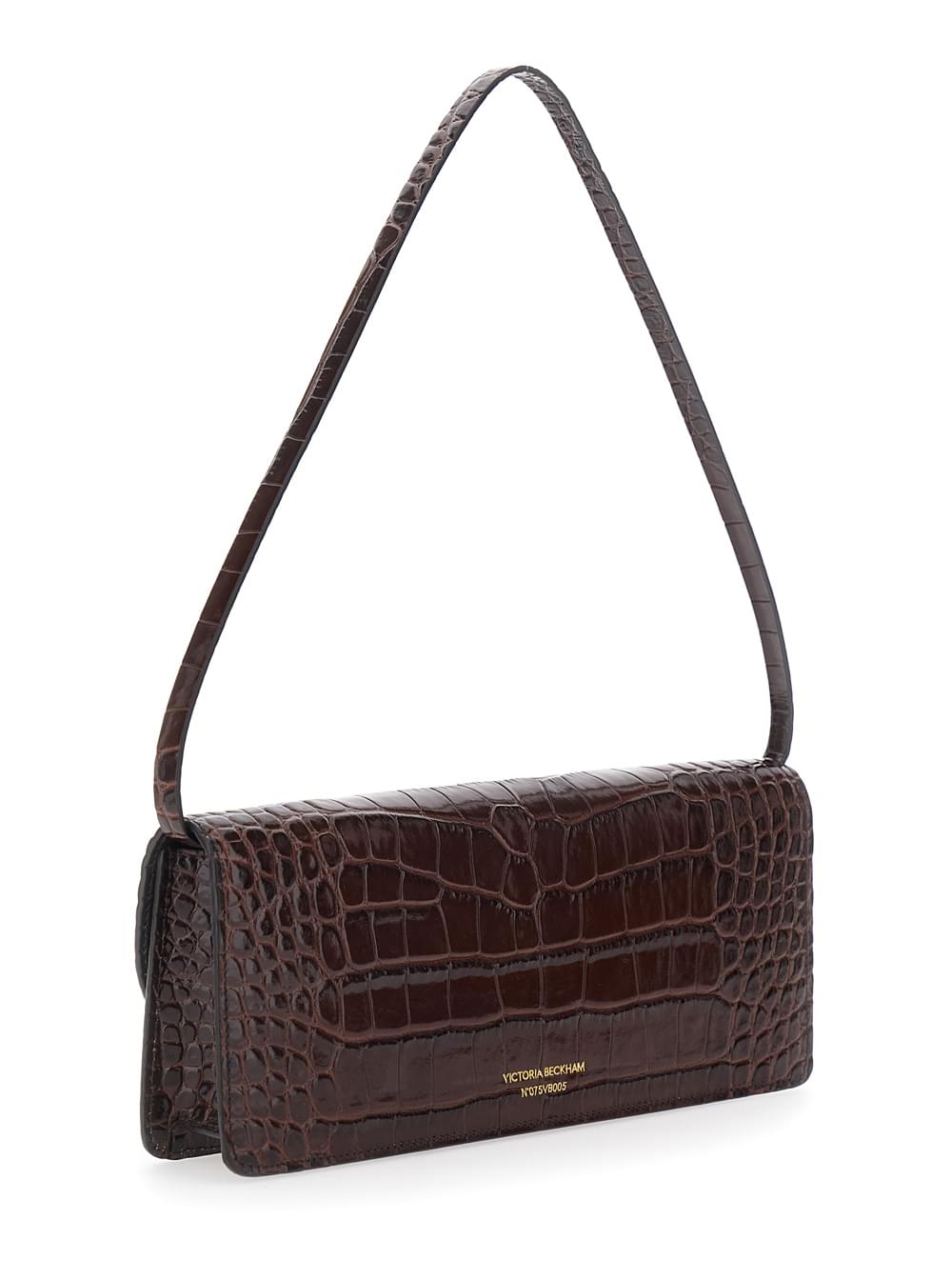 Victoria Beckham Women 'Dorian East-West' Brown Shoulder Bag With Plaque Closure On The Front And Crocodile-Embossed Effect In Leather For Women VICTORIA BECKHAM
