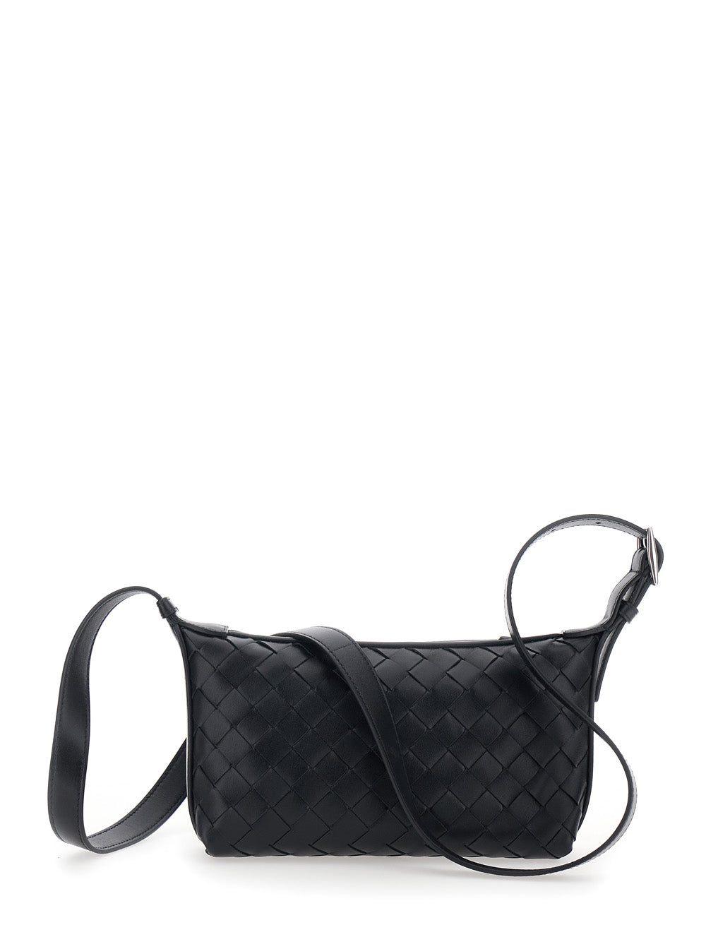 Bottega Veneta Men 'Traveler' Black Crossbody Bag With Adjustable Strap And Intreccio Motif In Leather For Men BOTTEGA VENETA