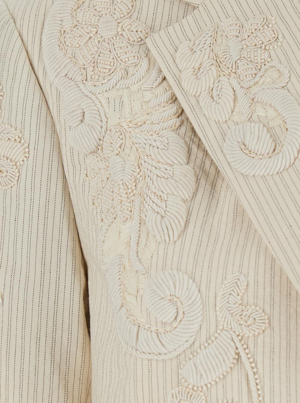 Dries Van Noten Women 'Birdy' Beige Jackets With Applied Embroidery And Striped Motif In Fabric Women DRIES VAN NOTEN