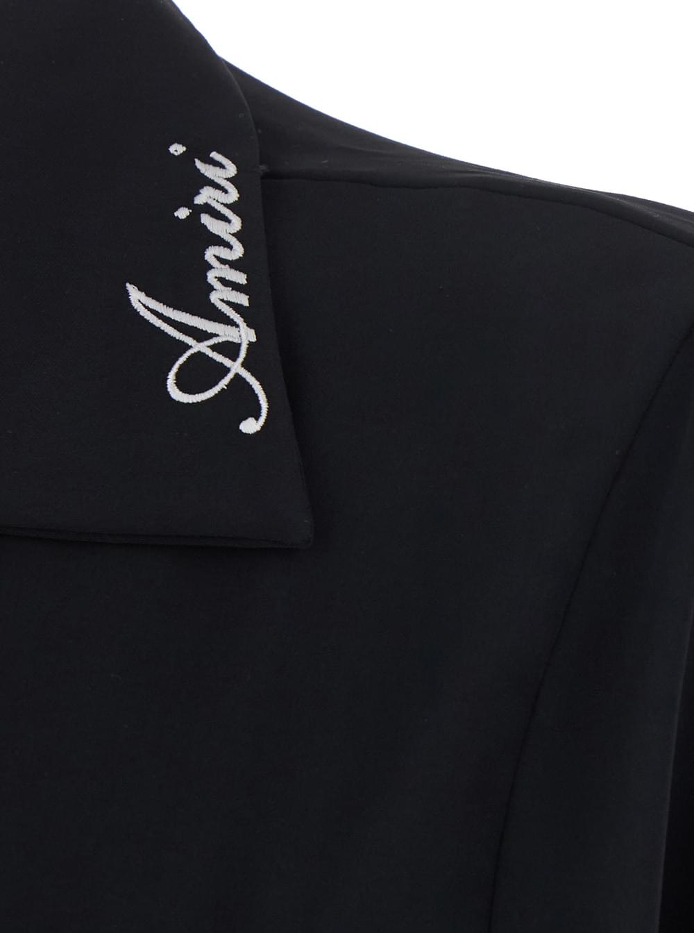 Amiri Men Black Shirt With Notched Collar With Logo Lettering Embroidery In Tech Fabric For Men AMIRI
