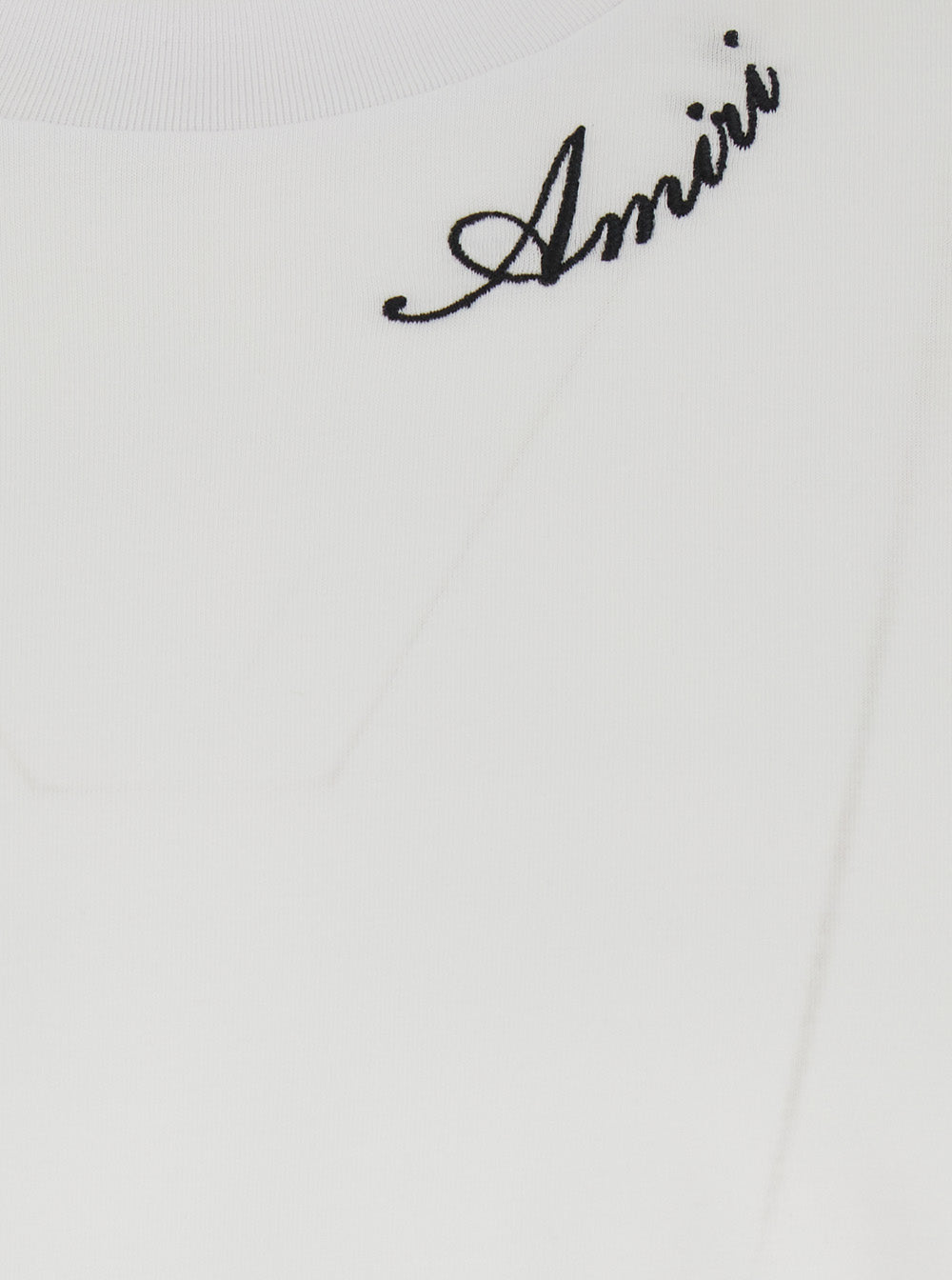 Amiri Men White Crew Neck T-Shirt With Wide Short Sleeves And Logo Lettering Embroidery On The Neck In Tech Fabric For Men AMIRI