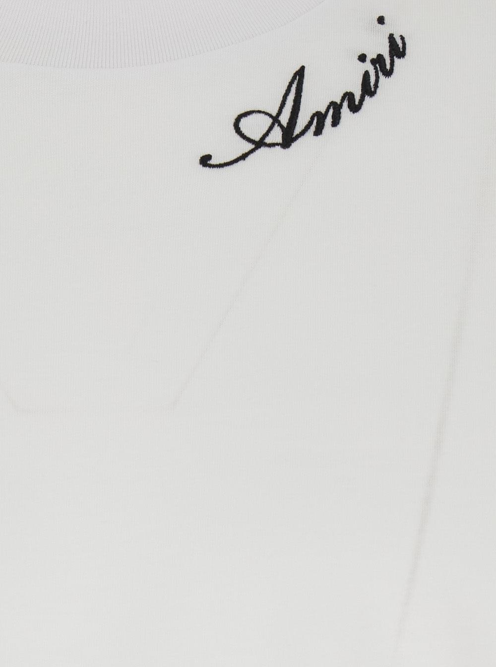 Amiri Men White Crew Neck T-Shirt With Wide Short Sleeves And Logo Lettering Embroidery On The Neck In Tech Fabric For Men AMIRI