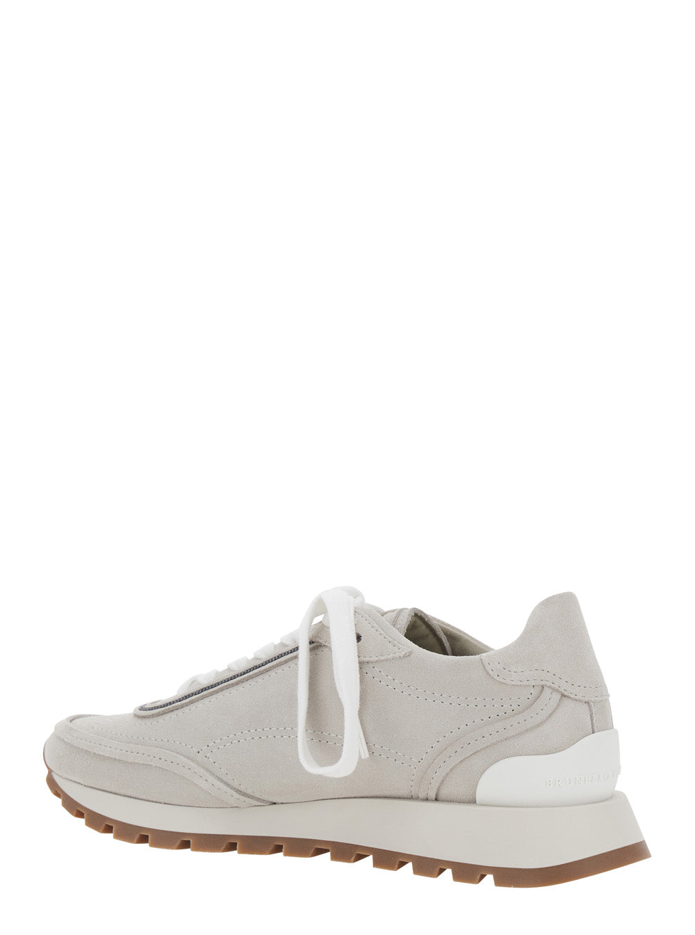 Brunello Cucinelli Women Grey Low Top Sneakers With Perforated Round Toe And Rubber Sole In Suede For Women BRUNELLO CUCINELLI