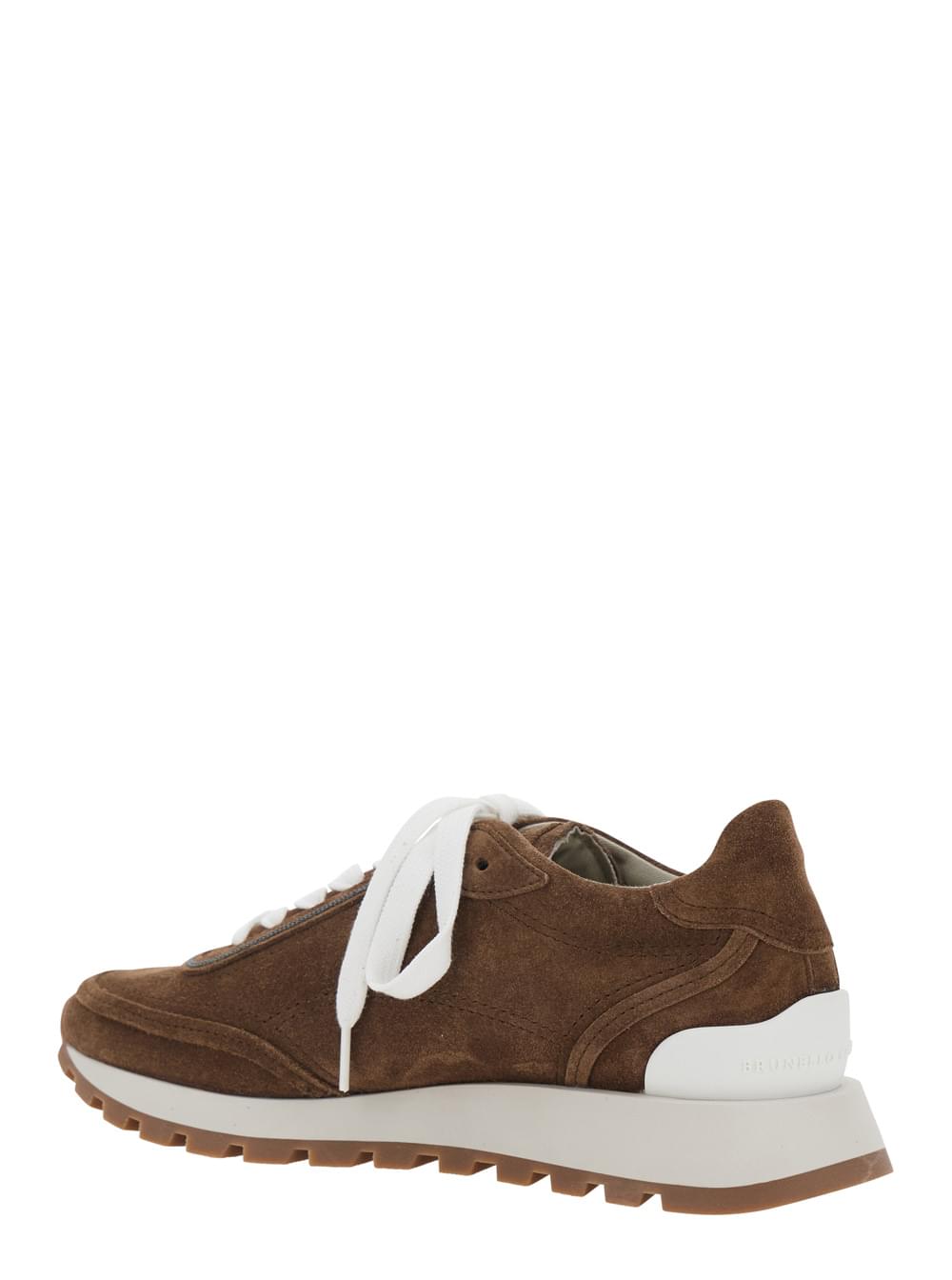 Brunello Cucinelli Women Brown Low Top Sneakers With Perforated Round Toe And Rubber Sole In Suede For Women BRUNELLO CUCINELLI