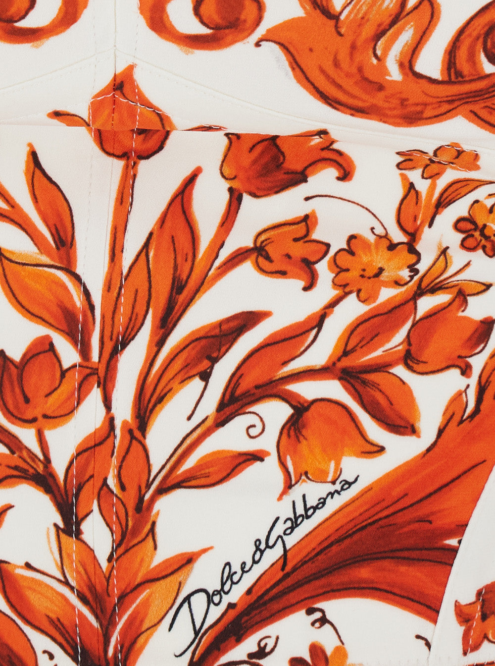 Dolce & Gabbana Women Orange Top With Bustier Design And All-Over Majolica Print In Silk Blend For Women DOLCE & GABBANA
