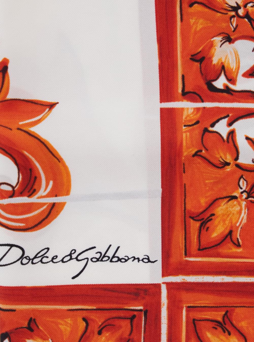 Dolce & Gabbana Women Orange Square Scarf With All-Over Majolica Print In Silk For Women DOLCE & GABBANA
