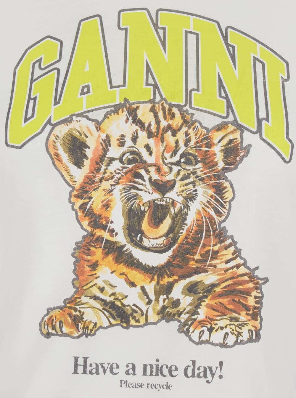 Ganni Women White Round Neck T-Shirt With Maxi Print On The Front In Cotton For Women GANNI