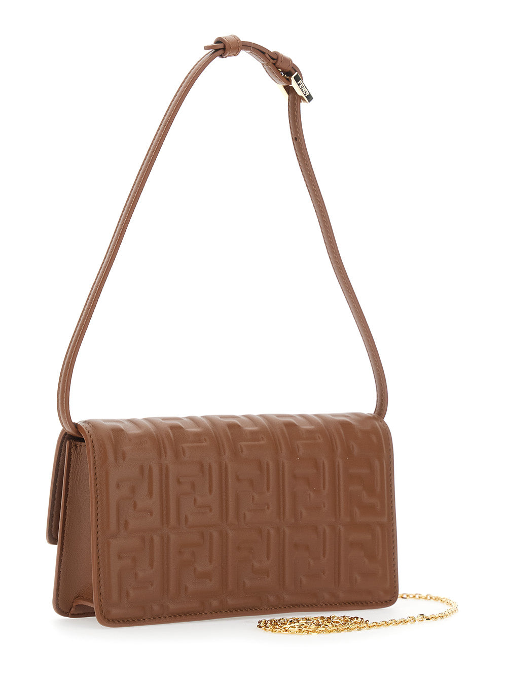 Fendi Women Brown Crossbody Bag With Ff All-Over Relief Motif In Leather For Women FENDI