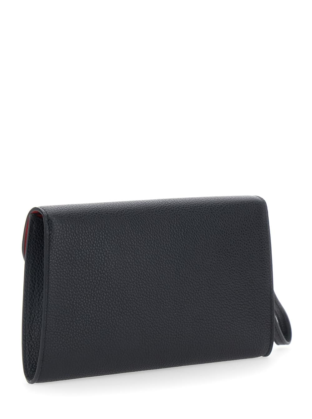 Ferragamo Women Black Clutch With Double Gancini Buckle On The Front In Grained Leather For Women FERRAGAMO