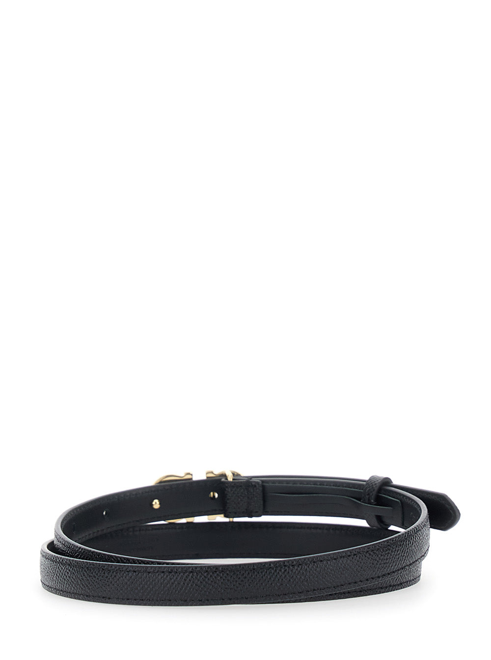 Ferragamo Women Black Belt With Gancini Buckle Closure In Grained Leather For Women FERRAGAMO