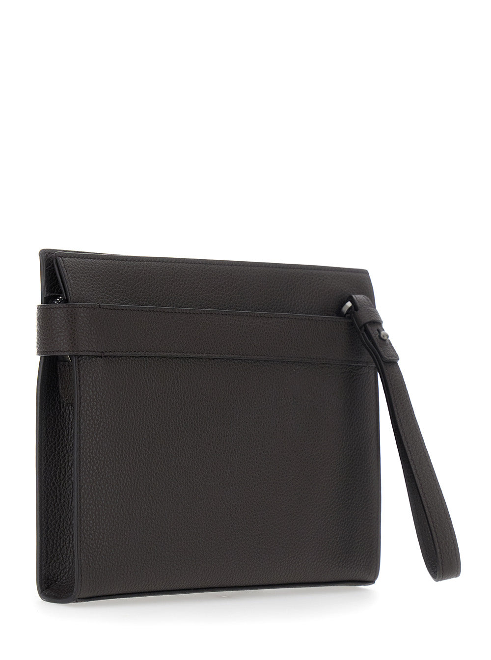 Ferragamo Men Brown Clutch With Hug Side Buckles In Leather Man FERRAGAMO