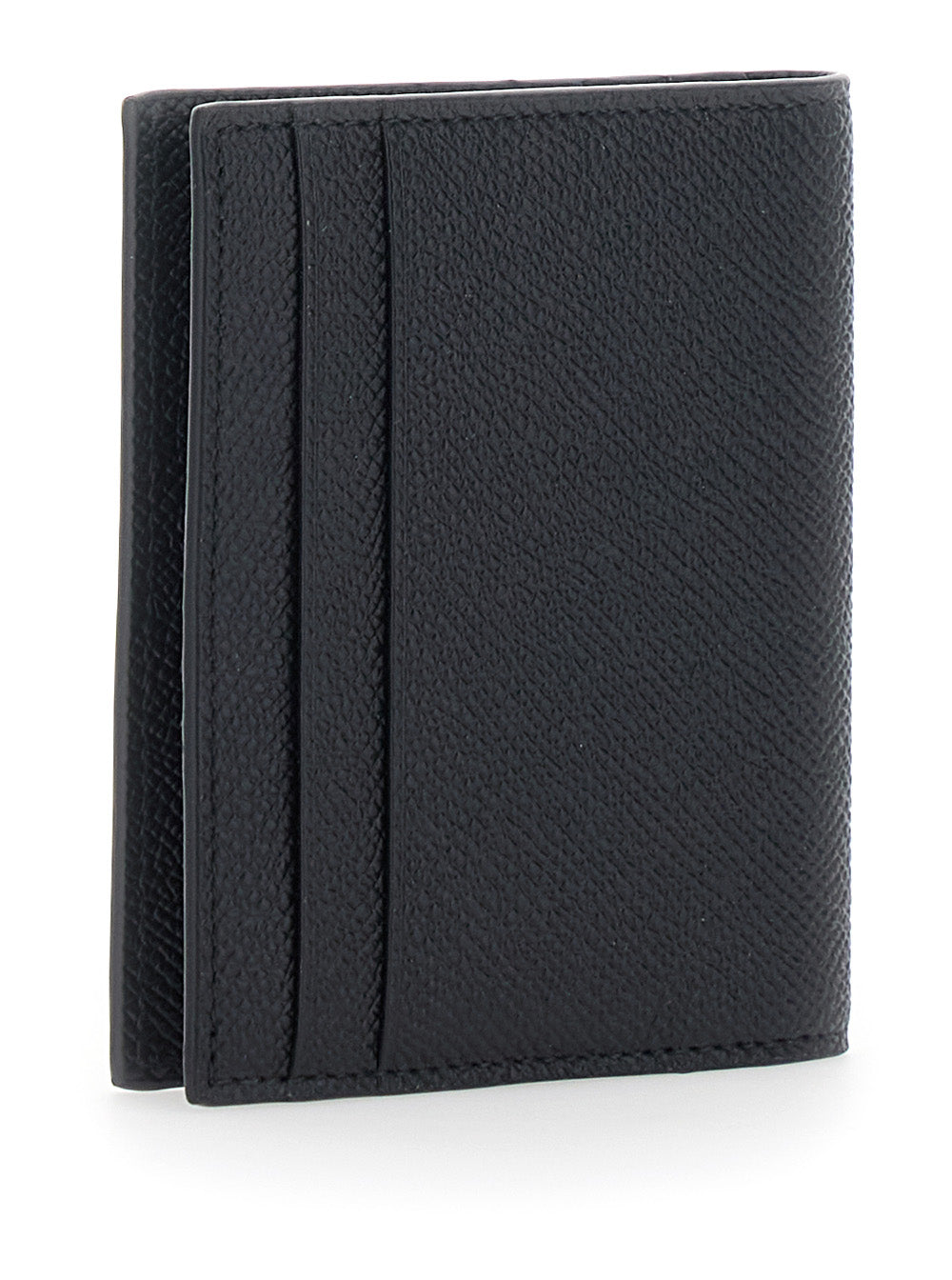 Ferragamo Men 'Micro Gancini' Black Card Holder Bi-Fold With Logo In Grained Leather Men FERRAGAMO