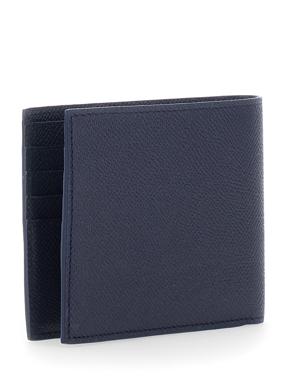 Ferragamo Men 'Micro Gancini' Blue Bi-Fold Wallet With Logo In Grained Leather Men FERRAGAMO