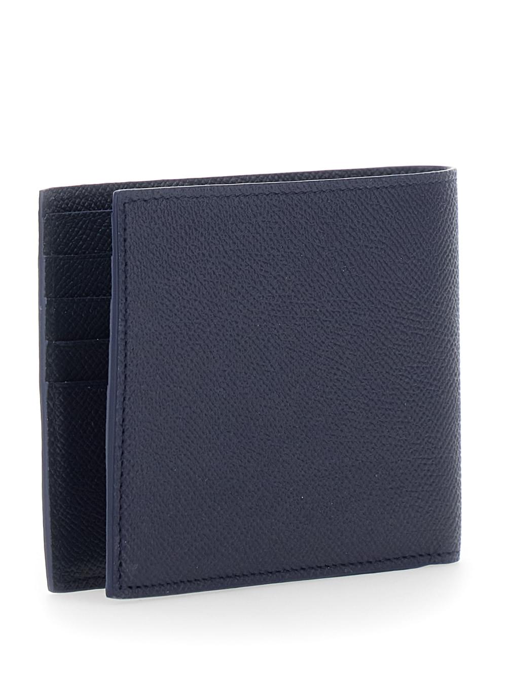 Ferragamo Men 'Micro Gancini' Blue Bi-Fold Wallet With Logo In Grained Leather Men FERRAGAMO