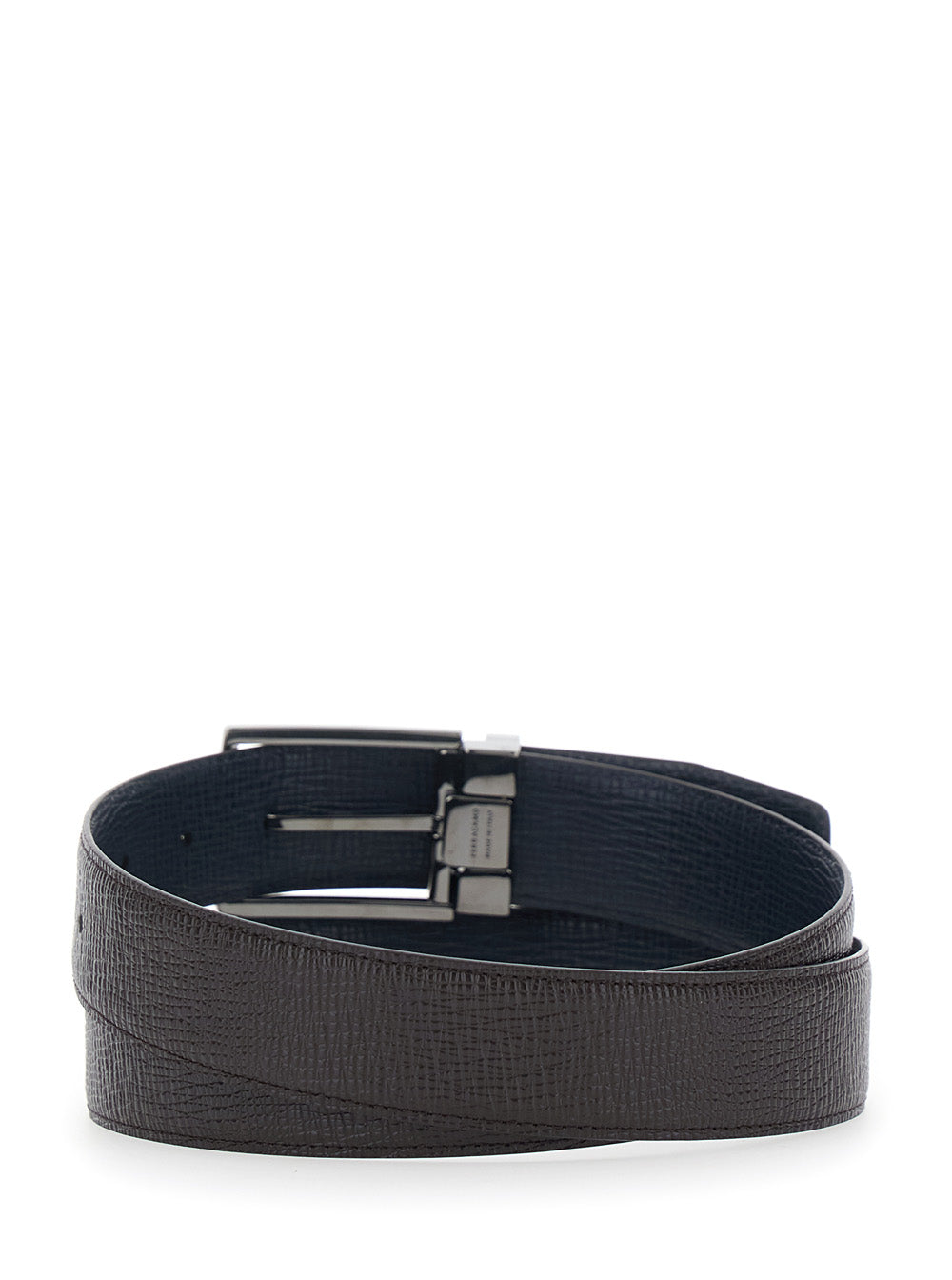 Ferragamo Men Brown Reversible Belt With Gancini Buckle In Grained Leather Men FERRAGAMO