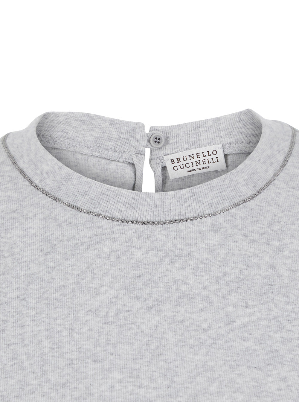 Brunello Cucinelli Women Gray Crew Neck T-Shirt With Three-Quarter Sleeves And Monil Detail On The Neck In Cotton For Women BRUNELLO CUCINELLI