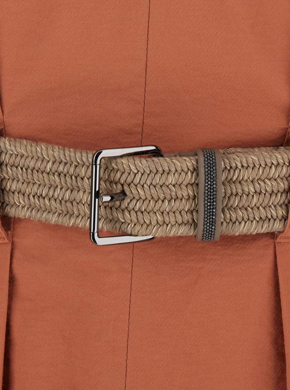 Brunello Cucinelli Women Orange Pleated Midi Dress With V-Neck And Belt With Monil Detail On The Front In Cotton For Women BRUNELLO CUCINELLI