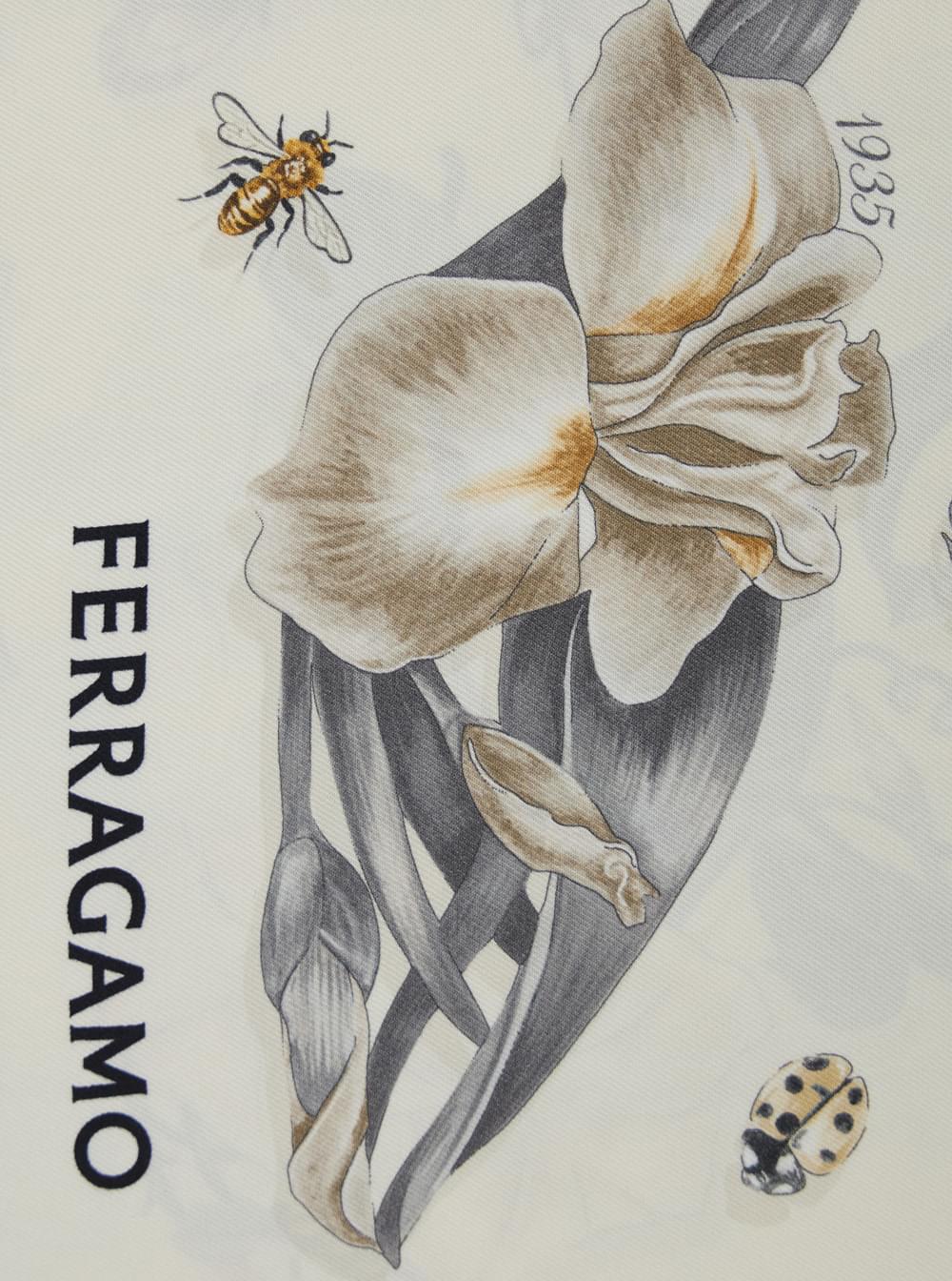 Ferragamo Women Beige Scarf With All-Over Floral Print In Silk For Women FERRAGAMO
