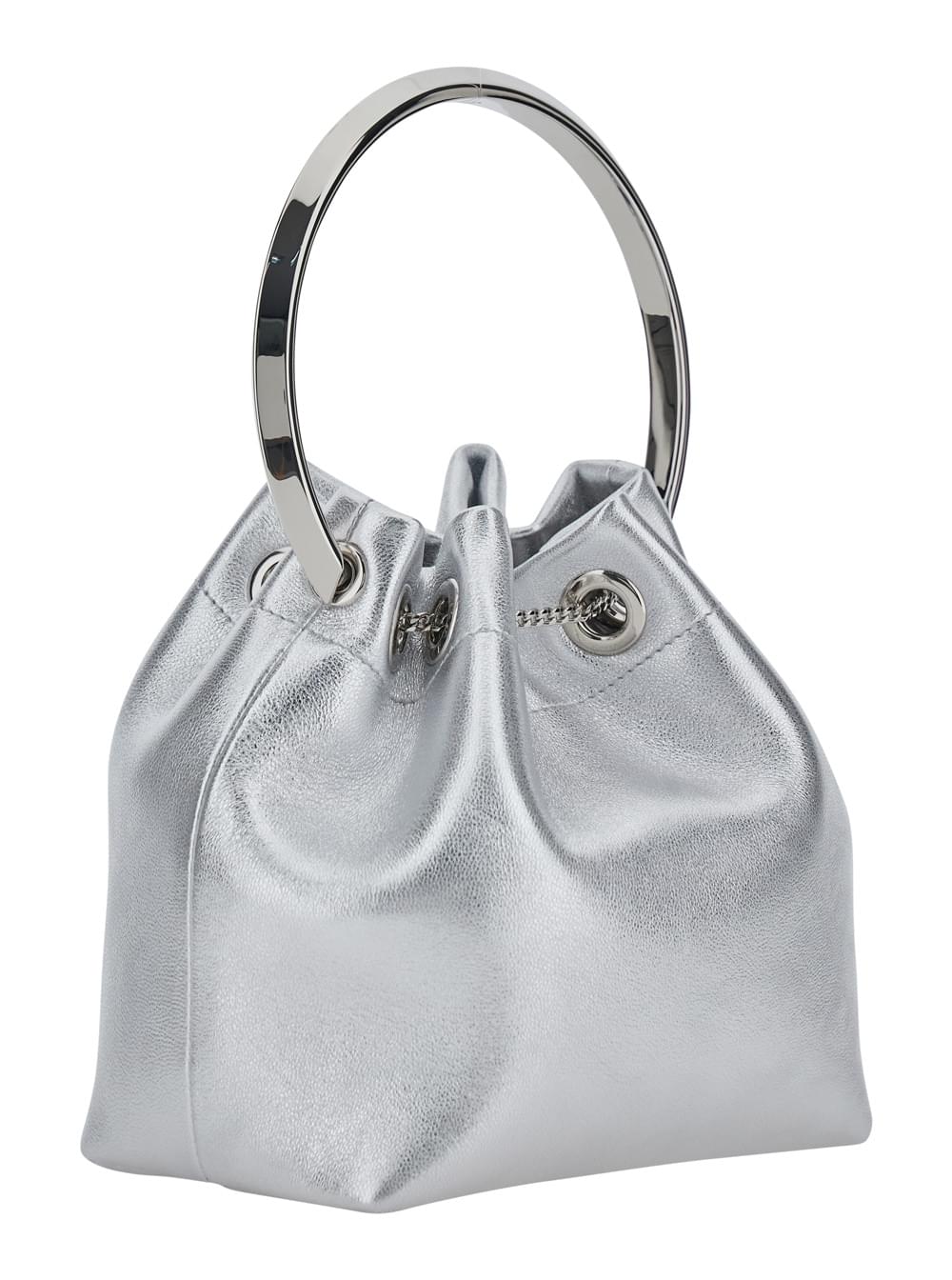 Jimmy Choo Women 'Bon Bon' Silver Colored Mini Bag With Drawstring Closure In Leather Blend For Women JIMMY CHOO