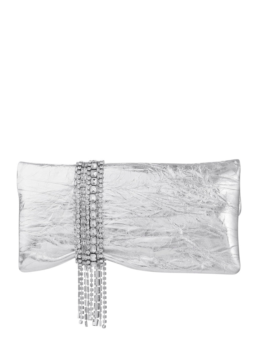 Jimmy Choo Women 'Zandra' Silver Colored Clutch With Applied Crystals In Leather Blend For Women JIMMY CHOO