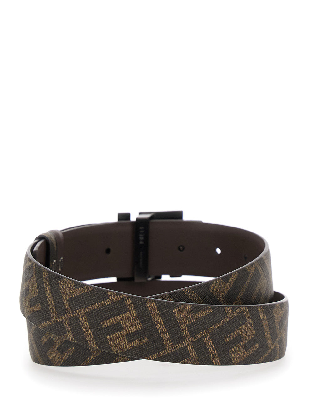 Fendi Men Belt With Ff Metallica Logo Plate And Brown Leather Front For Men FENDI
