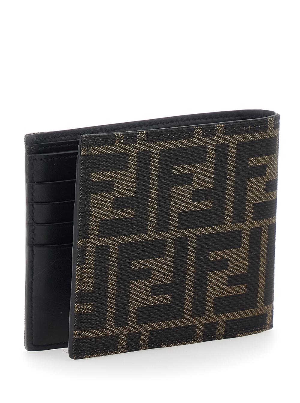 Fendi Men Brown And Tobacco Leather Bi-Fold Wallet With Fendi Roma Lettering For Men FENDI