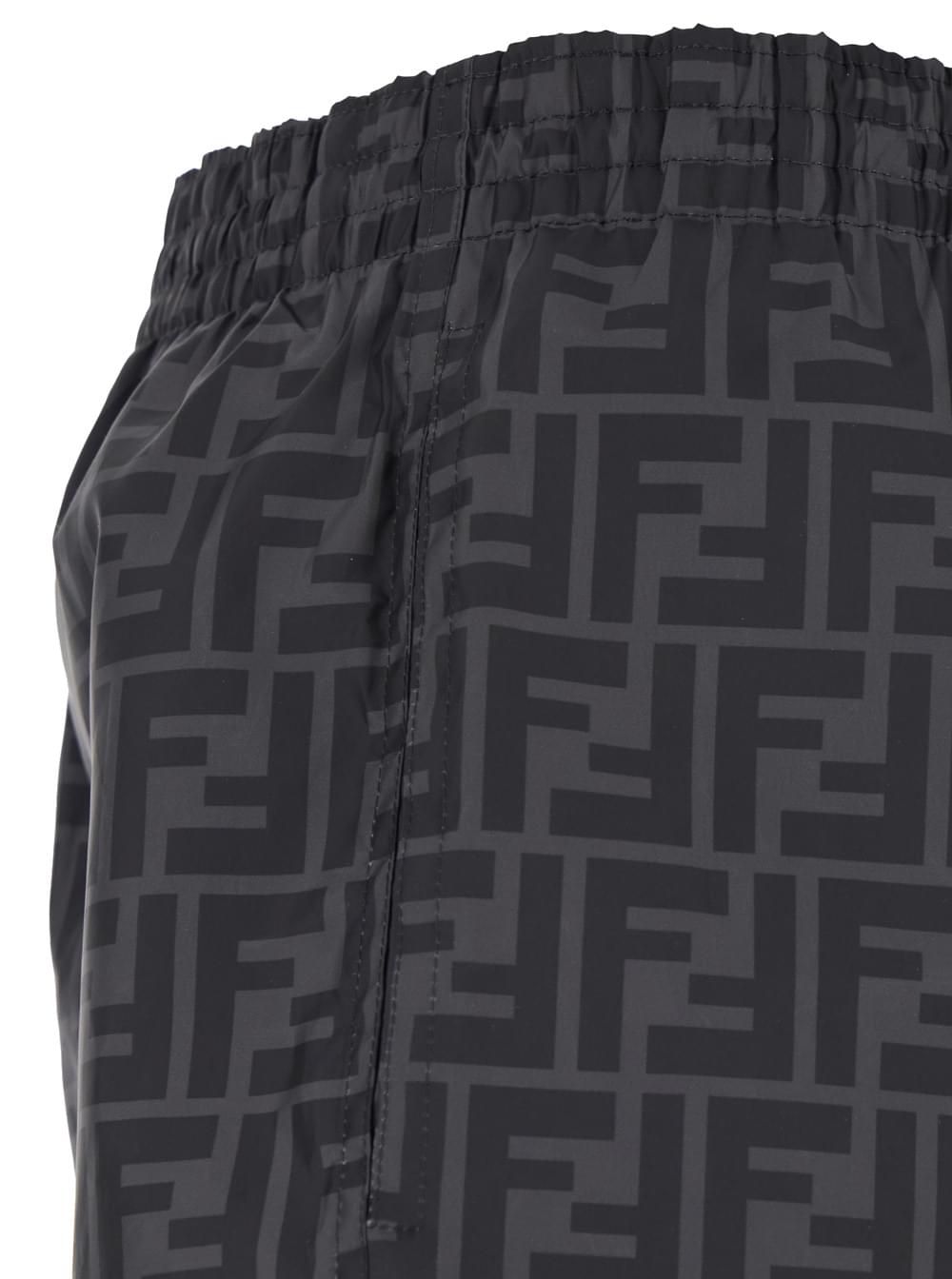 Fendi Men Swim Shorts With Elasticated Waist And Drawstring And Ff Motif All-Over In Tech Fabric Gray Men FENDI