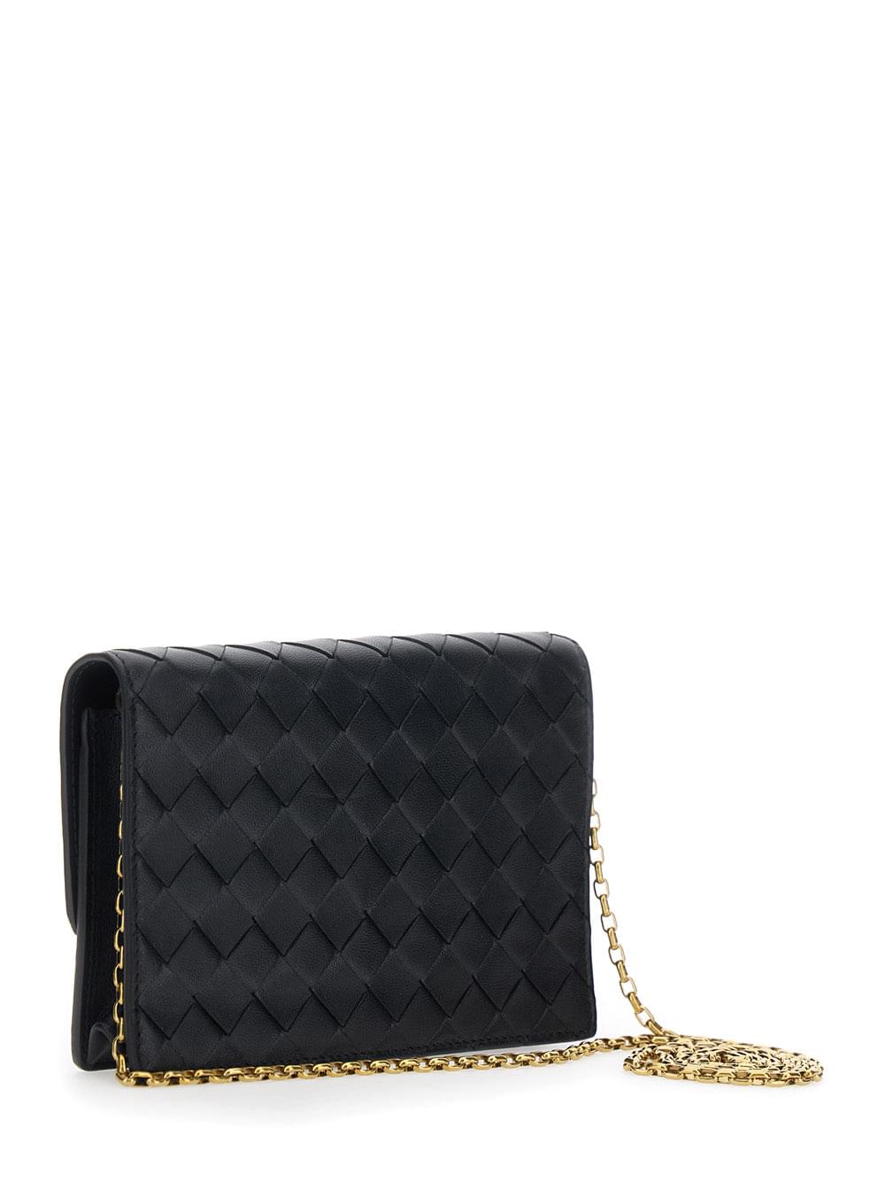 Bottega Veneta Women Crossbody Bag 'Andiamo' With Intreccio Motif And Knot Closure On The Front In Black Leather For Women BOTTEGA VENETA