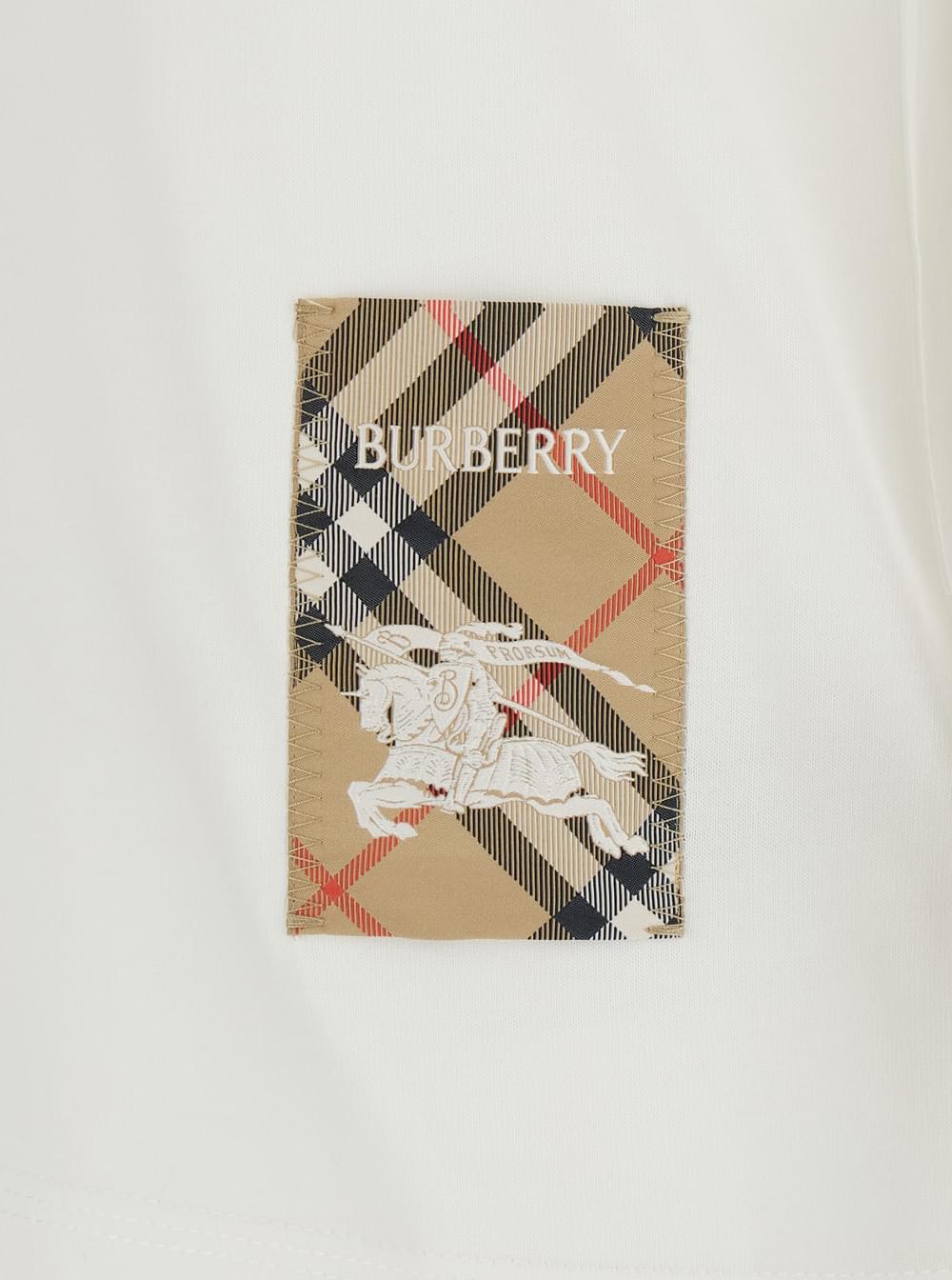 Burberry Women T-Shirt With Logo Patch With Check Motif On The Front In White Cotton For Women BURBERRY