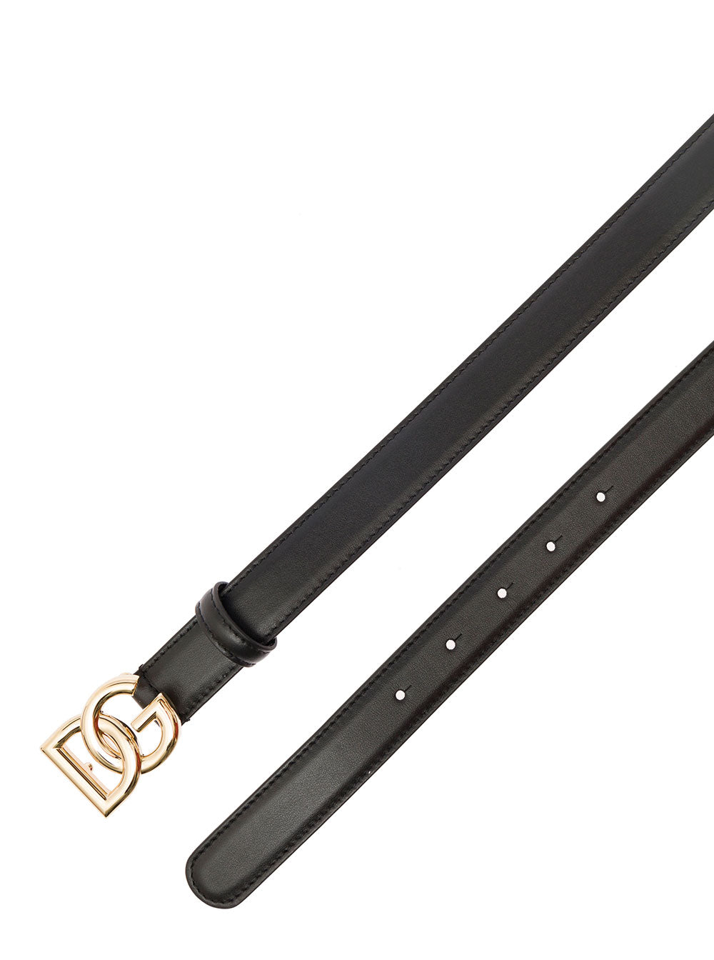 Dolce & Gabbana Women Thin Belt With Dg Buckle In Black Gold Metal Leather For Women DOLCE & GABBANA