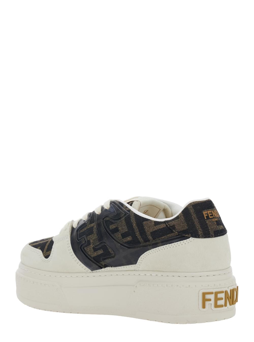 Fendi Women Sneaker 'Fendi Match' With Ff Application And Platform In Brown Leather And Canvas For Women FENDI