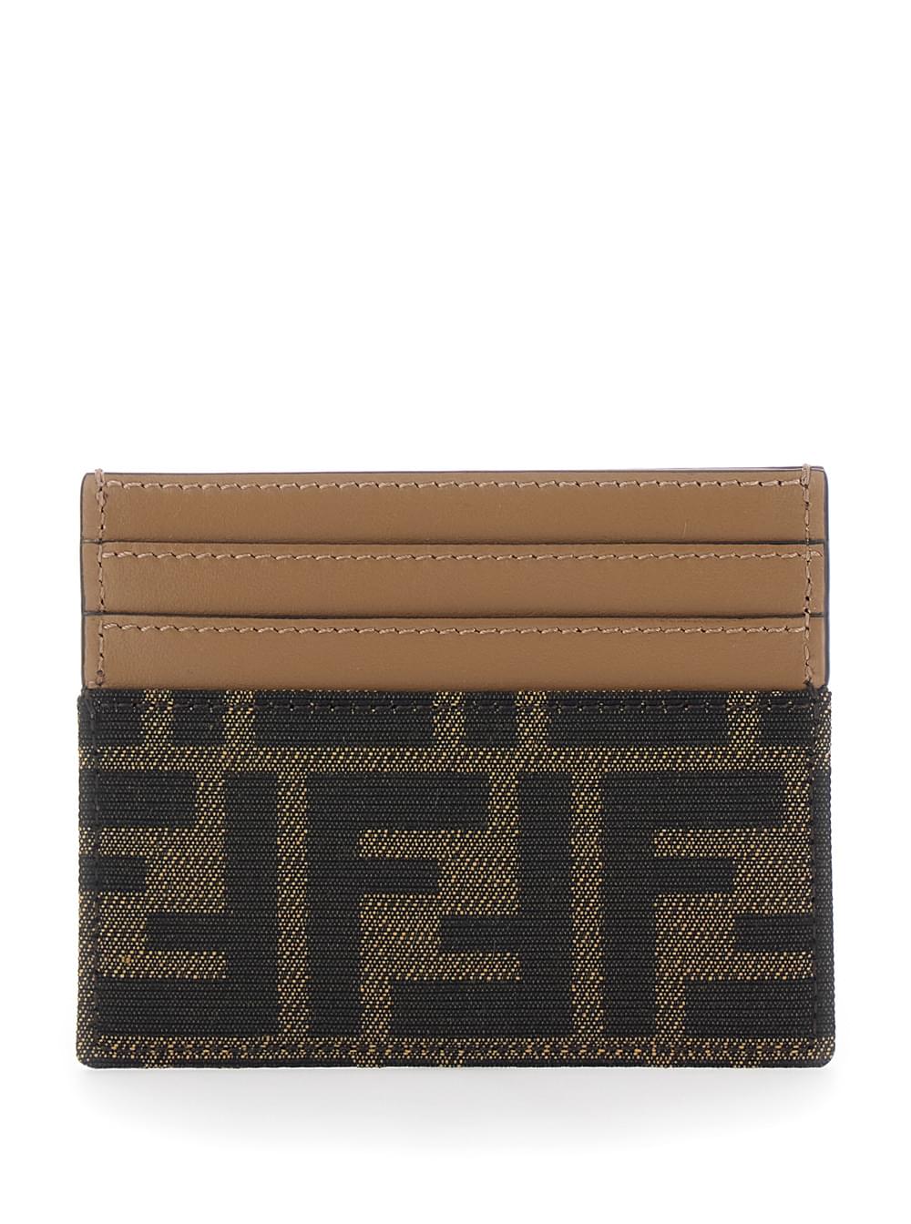 Fendi Women Card Holder With Ff All-Over Motif In Brown Fabric For Women FENDI