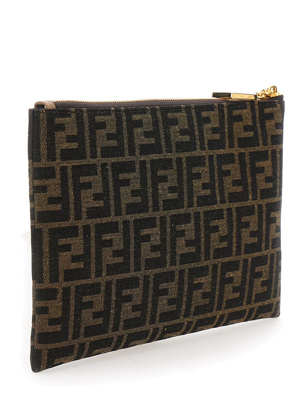 Fendi Women Flat Clutch 'Medium Baguette' In Jacquard Ff Fabric Brown Woman FENDI