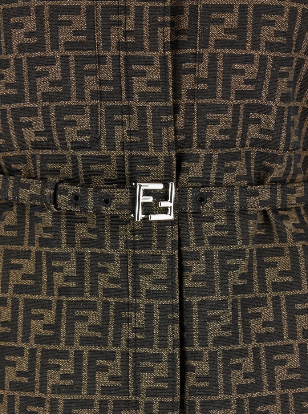 Fendi Women Jacket With Ff All-Over Motif In Cotton Blend Brown Woman FENDI