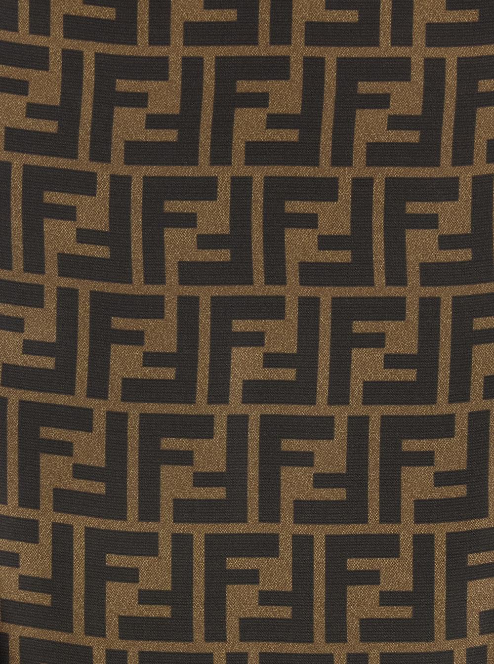 Fendi Women Brown Midi Flared Skirt With Ff All-Over Motif In Silk For Women FENDI