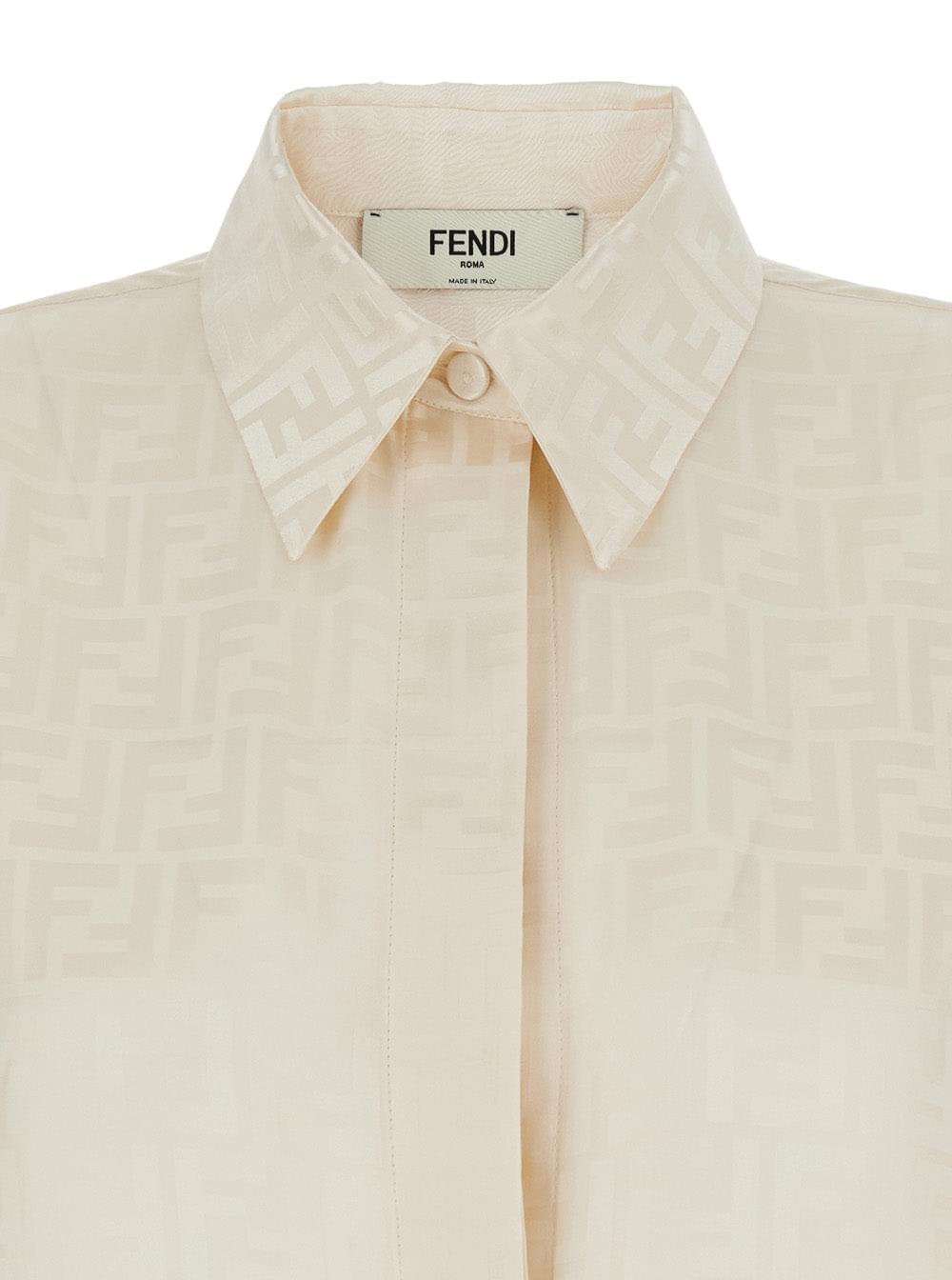Fendi Women Shirt With Pointed Collar And Ff Motif In White Silk For Women FENDI
