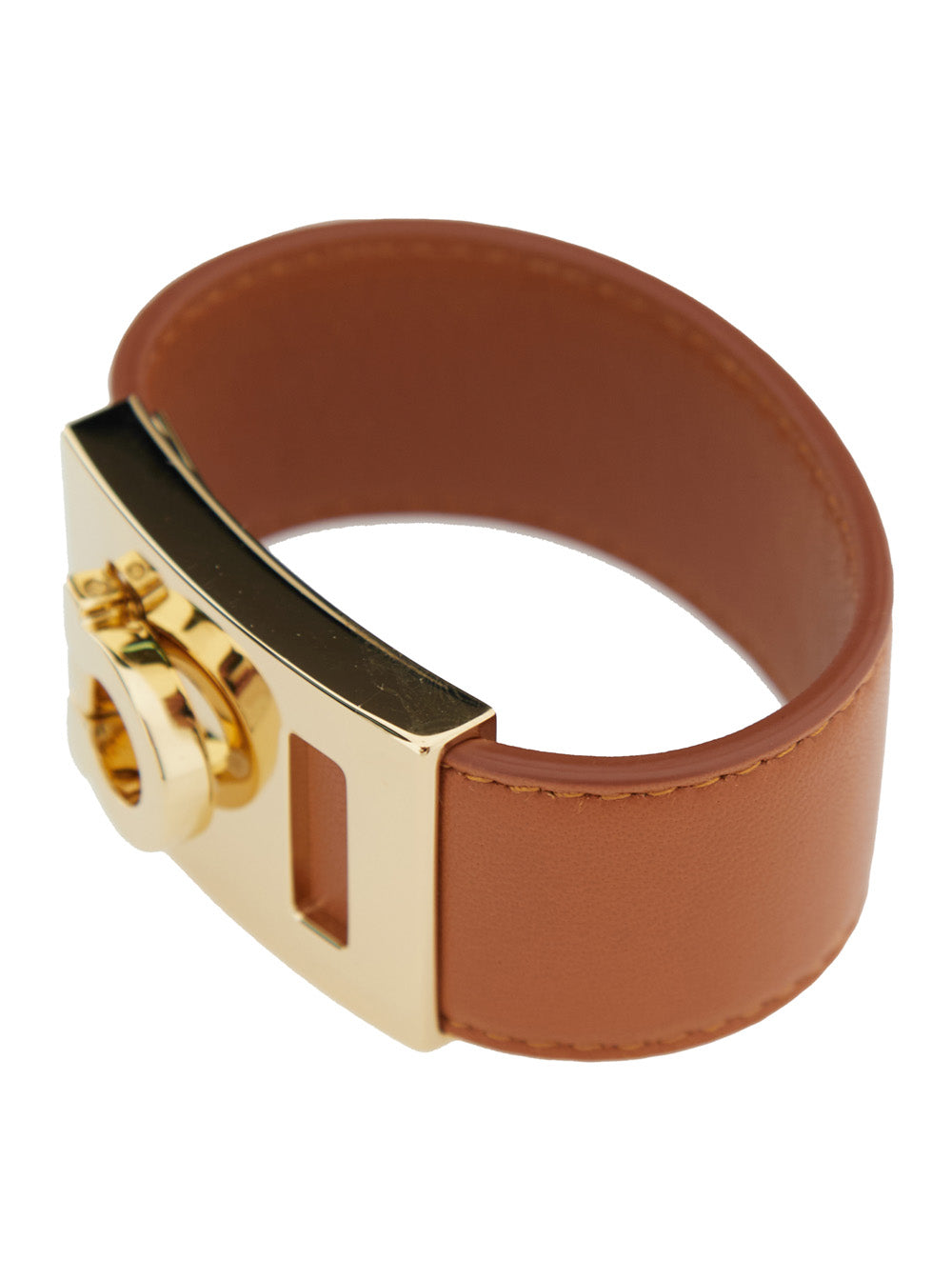 Ferragamo Women Bracelet 'Hug' With Gancini Detail In Smooth Brown Leather For Women FERRAGAMO