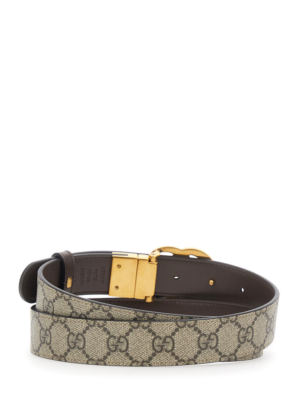 Gucci Women Reversible Belt With Double G Logo Buckle In Gg Supreme Canvas Brown Woman GUCCI