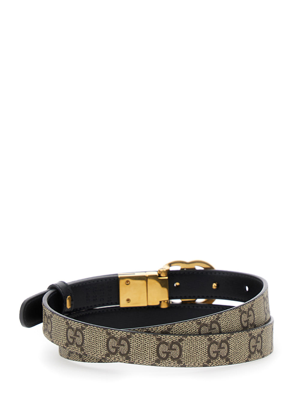 Gucci Women Reversible Slim Belt 'Gg Marmont' In Gg Supreme Fabric Beige Woman GUCCI