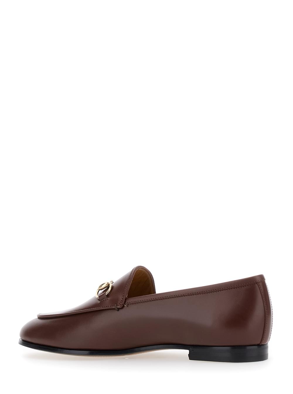 Gucci Women Loafers 'Jordan' With Horsebit Detail In Brown Glossy Leather For Women GUCCI