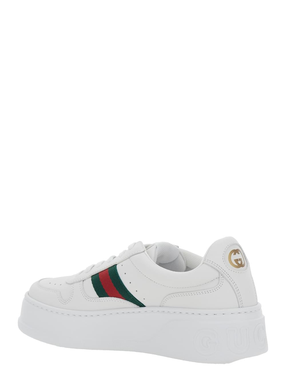 Gucci Women Sneakers With Web Detail And Oversized Sole In White Leather For Women GUCCI