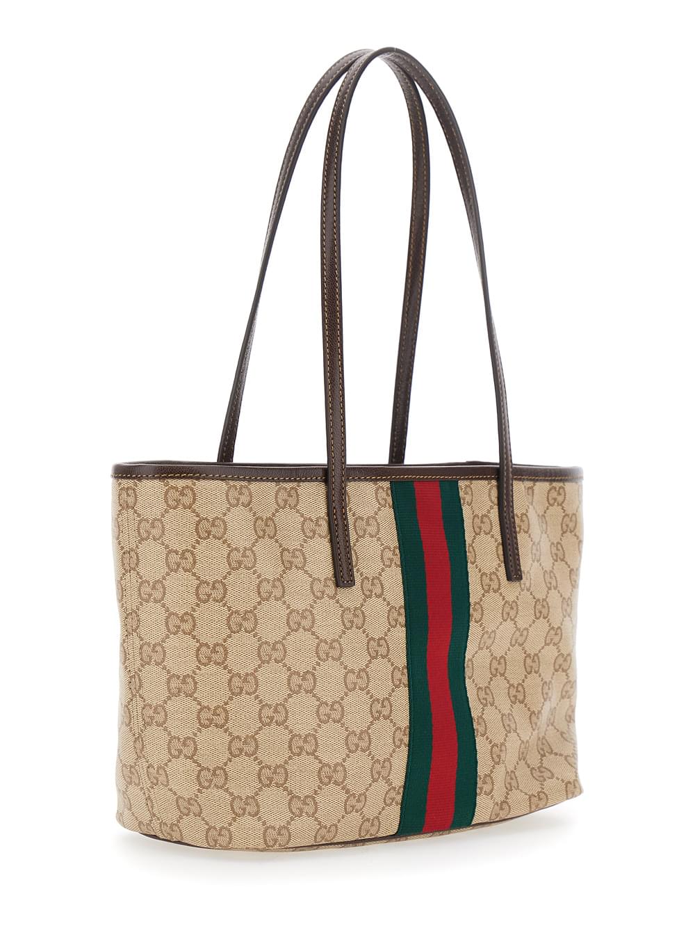 Gucci Women Gucci Women 'Essence' Beige Tote Bag With Two Top Handles And Automatic Button Closure In Gg Canvas For Women GUCCI